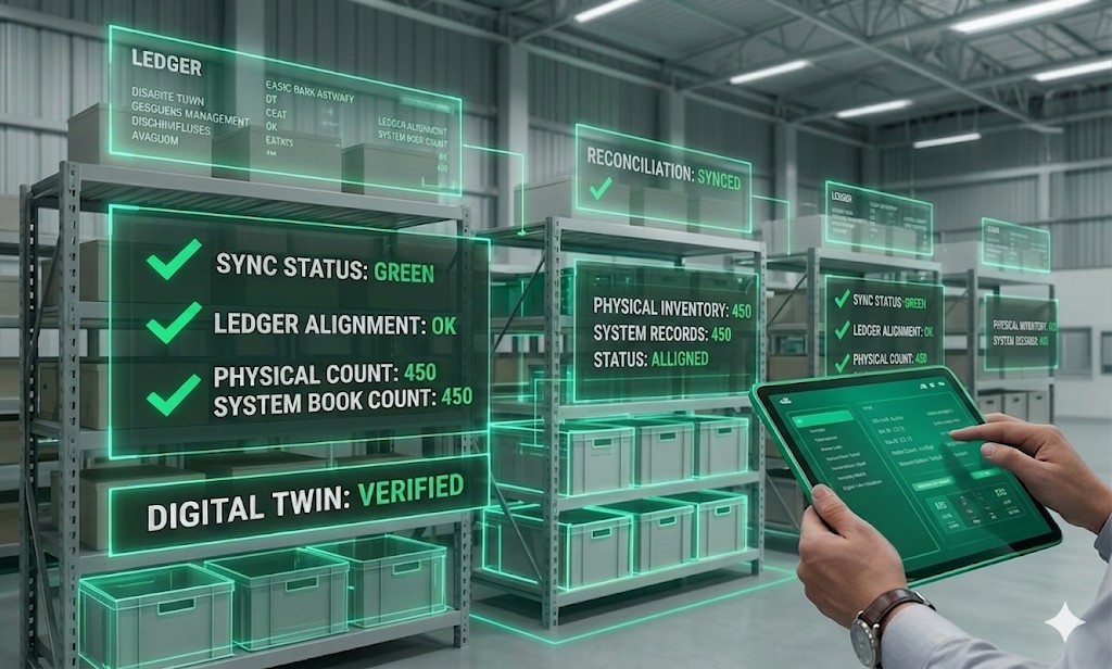 Digital Twin VERIFIED on warehouse tablet